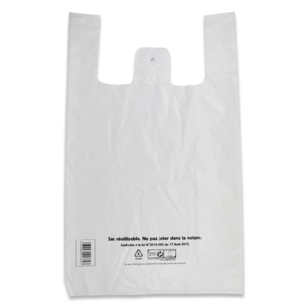 Sac à bretelles réutilisable blanc - 20+10*40cm 50µ